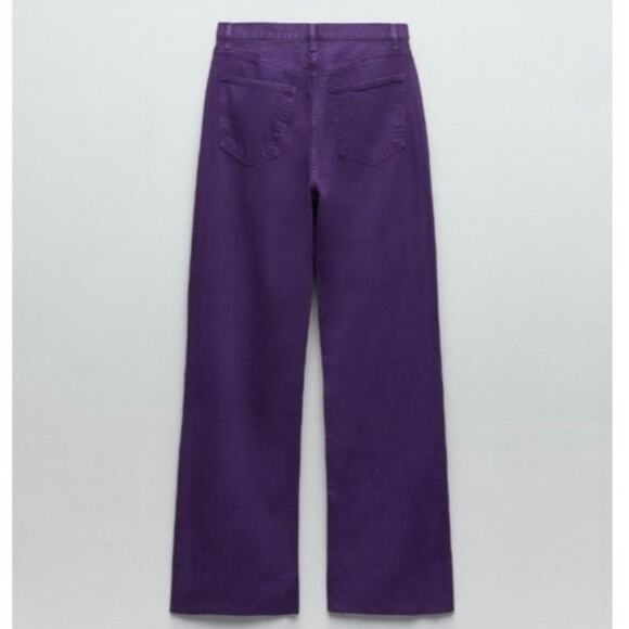 Zara NWT High-Rise Full Length Wide Leg Raw Hem Purple Denim Jeans, Size 4 - Picture 2 of 15